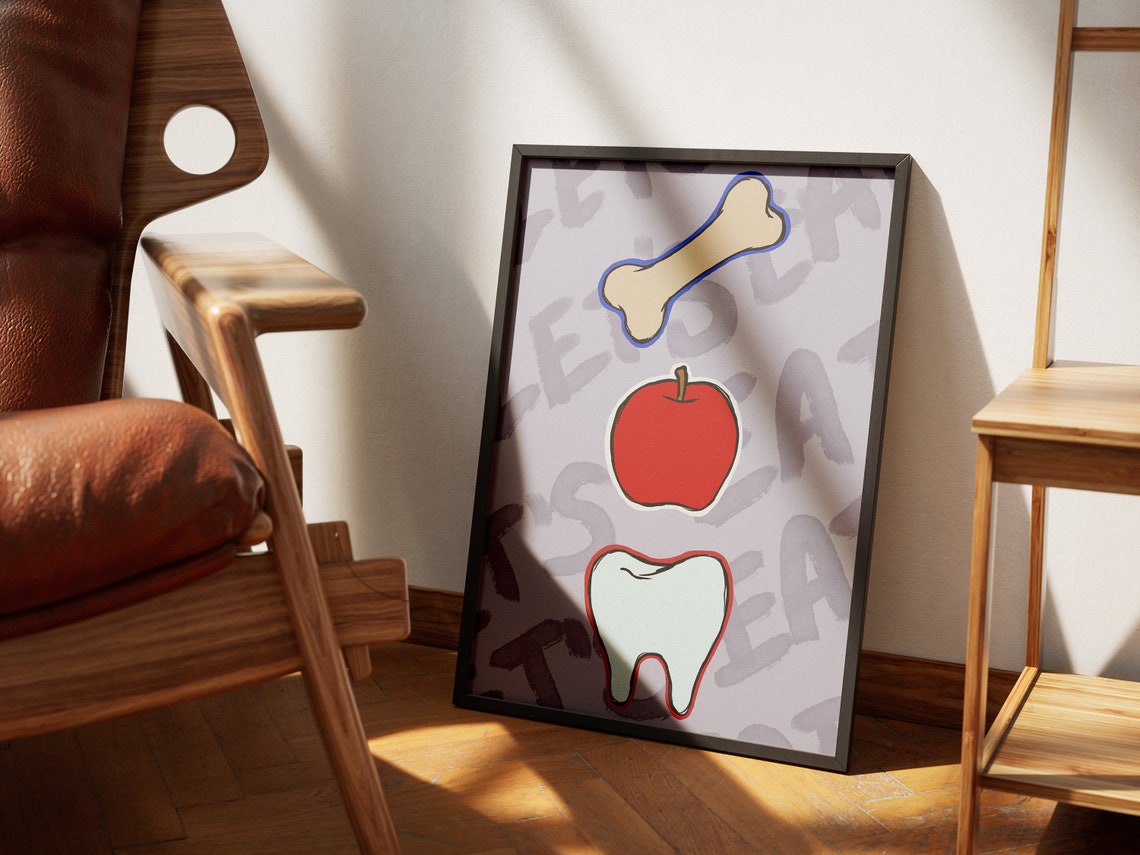 Bone Apple Tooth Lets Eat Funny Food Pun Kitchen Wall Decor Poster - Image 4