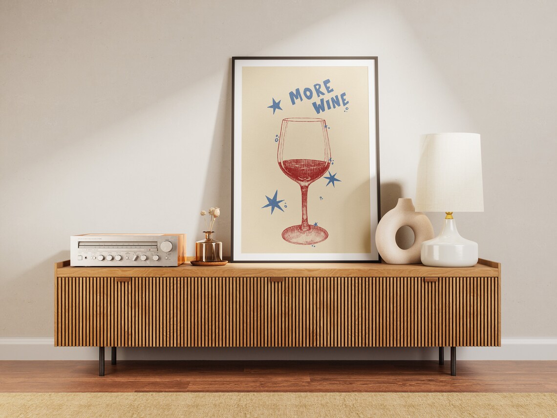More Wine Glass Retro Sketch Fun Bar Cart Wine Decor Art Poster - Image 2