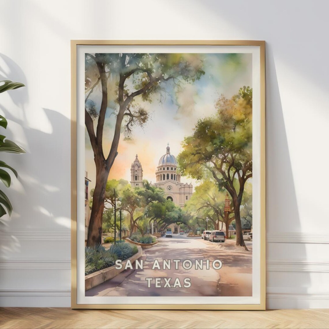 San Antonio Texas Travel Poster, Historic Cityscape