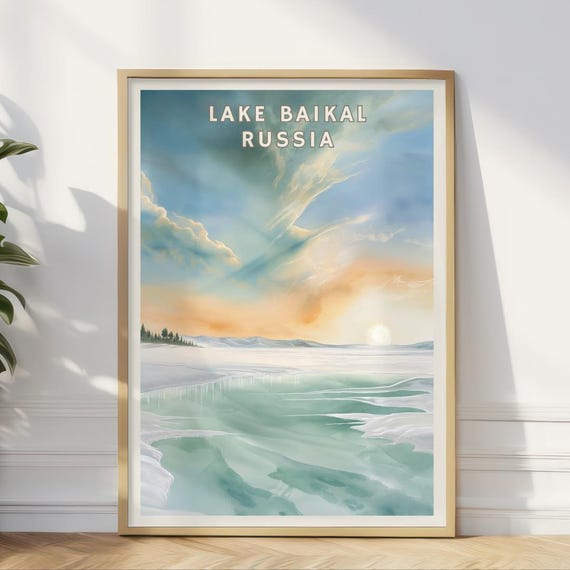 Lake Baikal Russia Poster Frozen Lake Landscape Wall Art Siberian Winter Print Nature Travel Decor Arctic Home Office Art