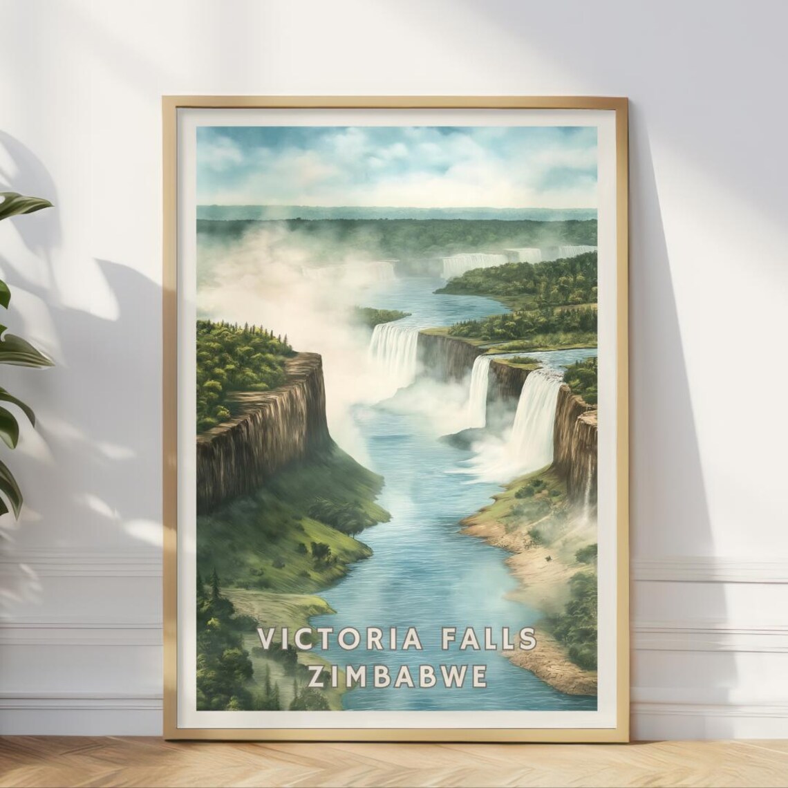 Victoria Falls Zimbabwe Travel Poster, Scenic Landscape