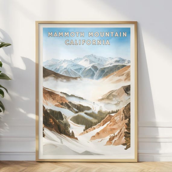 Mammoth Mountain Poster California Ski Resort Wall Art Snowy Mountain Print Winter Landscape Sierra Nevada Decor Ski Lodge Artwork