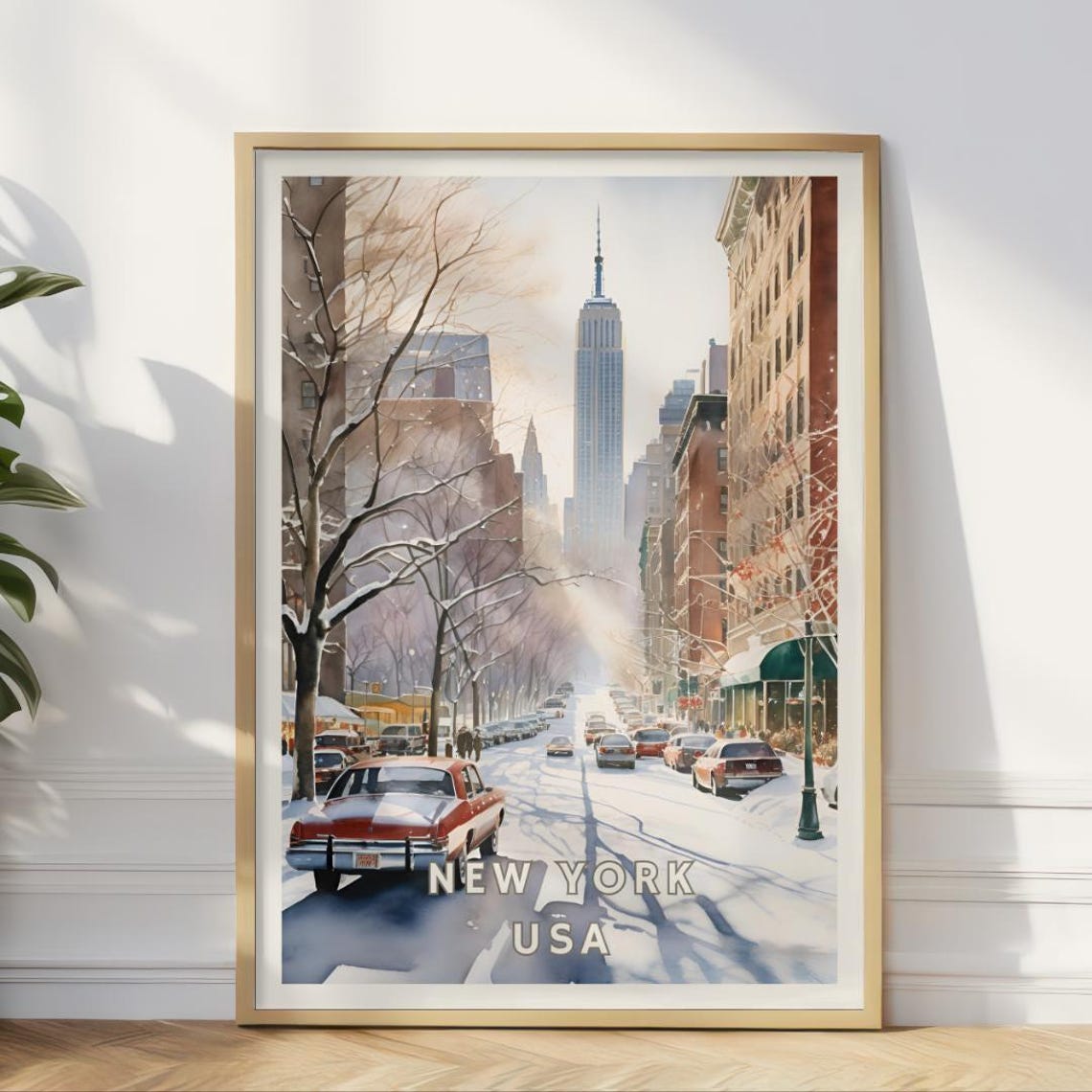 New York Usa Winter Poster Nyc Snowy Street Art Empire State Building Wall Decor New York City Travel Print Urban Winter Decor