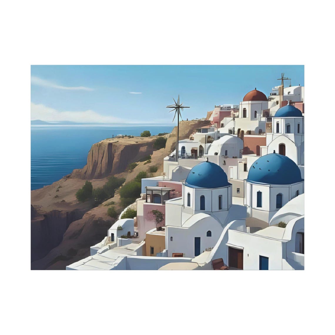 Santorini Blue Domes Caldera Windmill Oia Seaside Greece Poster