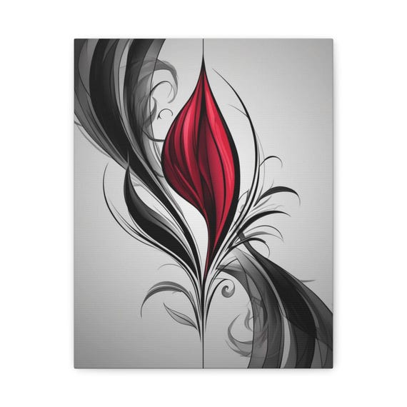 Abstract Floral Canvas Print Red Accent Modern Wall Art