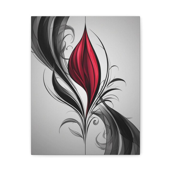 Red Flame Petal Abstract with Black Swirls Modern Minimal Poster