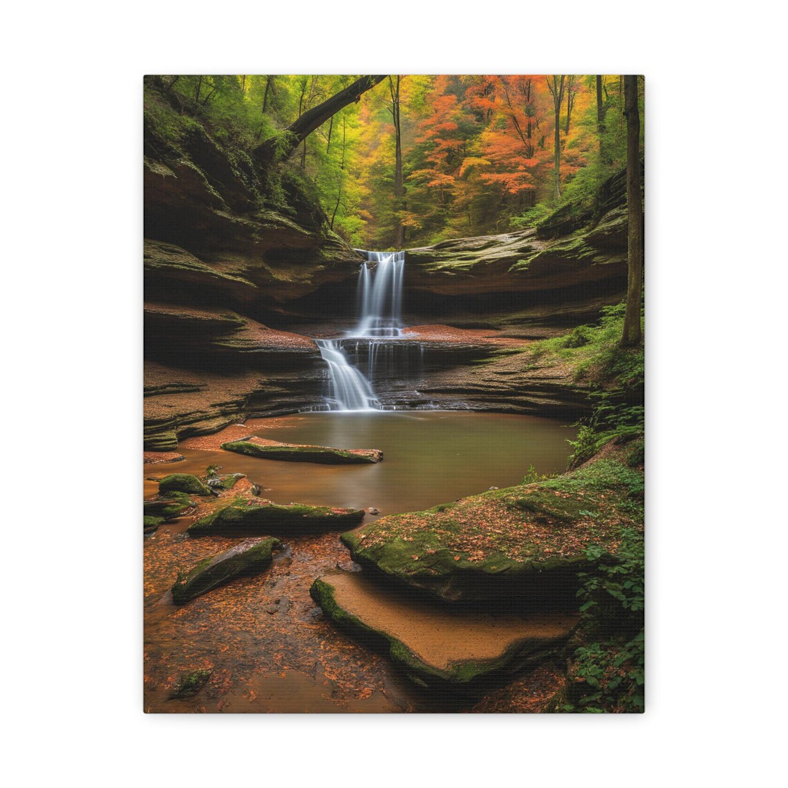 Waterfall Canvas Print Autumn Forest Landscape Wall Art