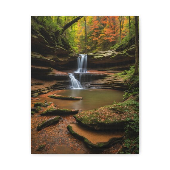 Waterfall Canvas Print Autumn Forest Landscape Wall Art