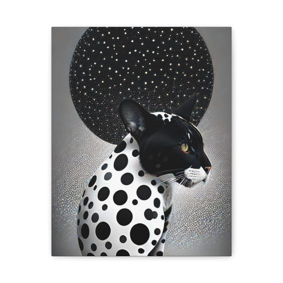Black White Spotted Cat Starry Halo Chic Portrait Art Poster
