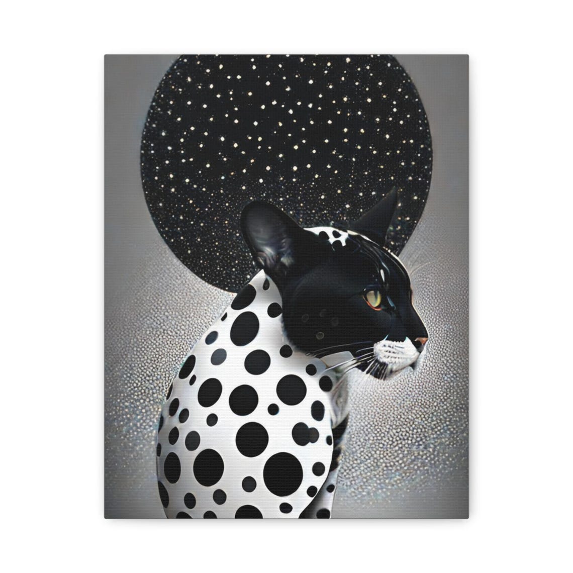 Black White Spotted Cat Starry Halo Chic Portrait Art Poster