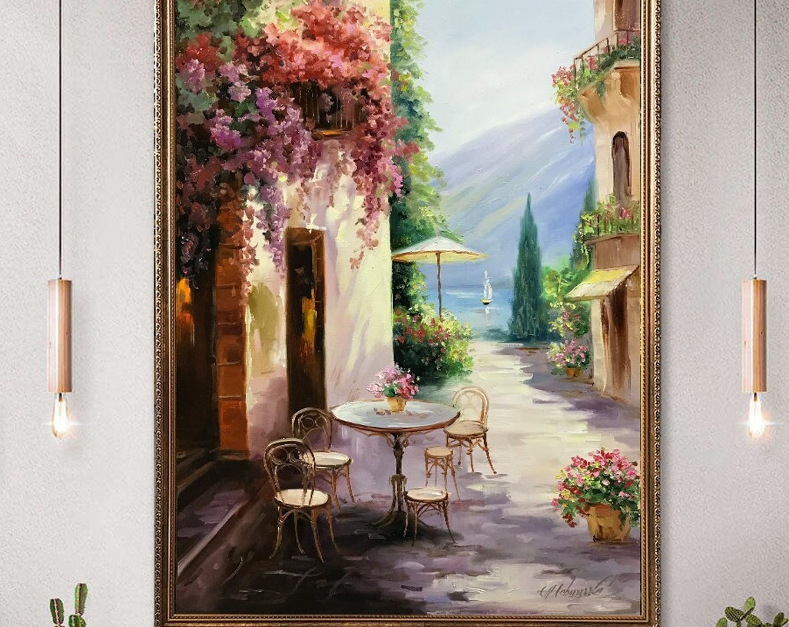 Amalfi Coast Italy Oil Painting Original Positano Coast Painting On Italy Wall Art Italian Cafe Oil Painting Italian Coast Artwork - Image 3