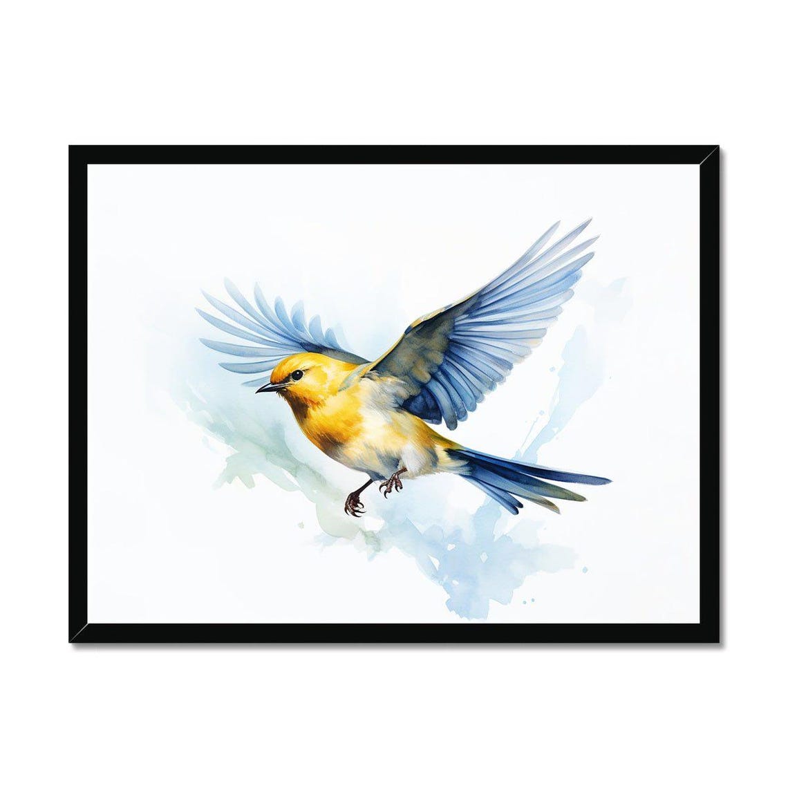 Colorful Yellow And Blue Bird In Flight Watercolor Flying Poster