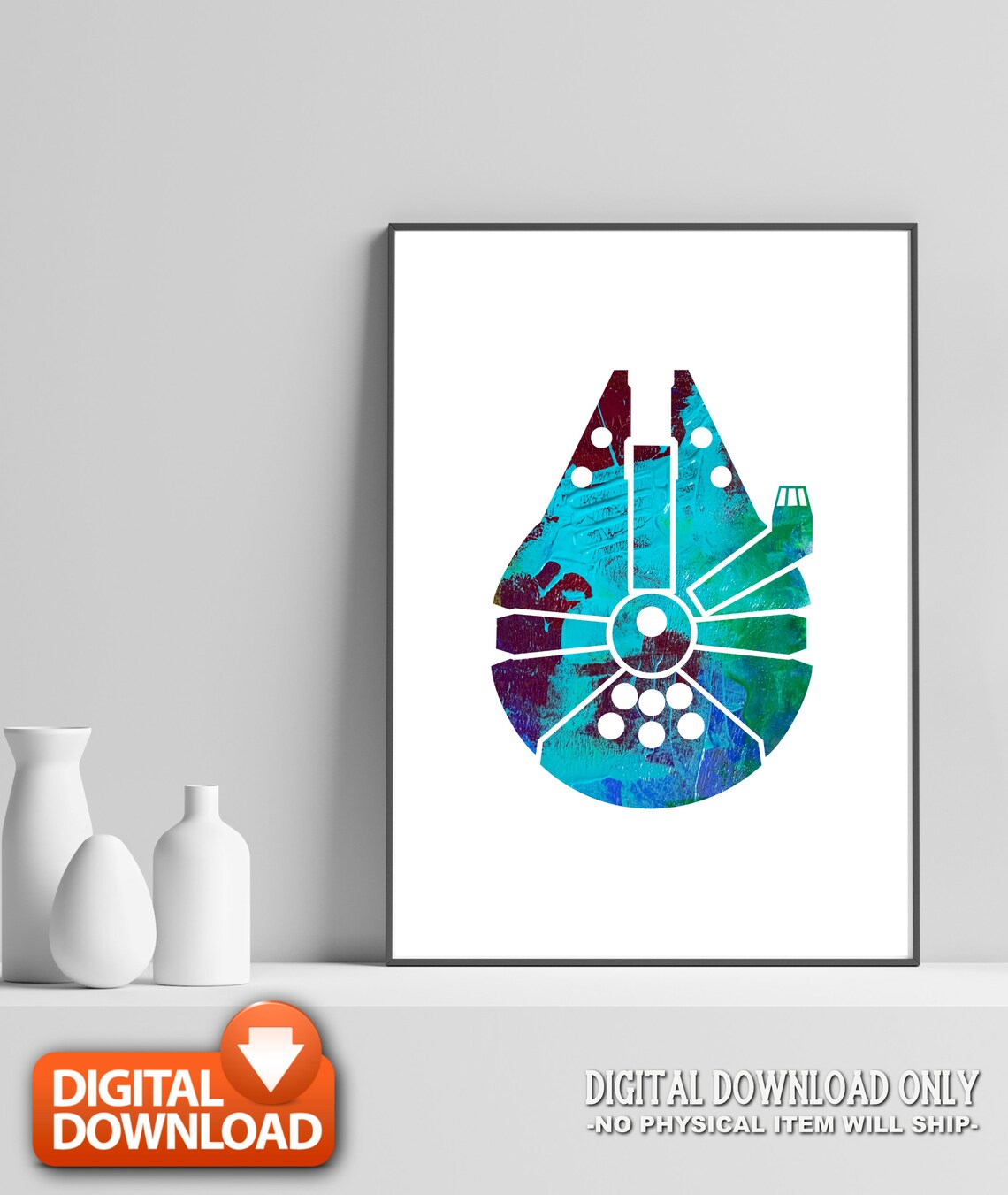 Millennium Falcon Watercolor Silhouette Star Wars Sci Fi Spaceship Poster