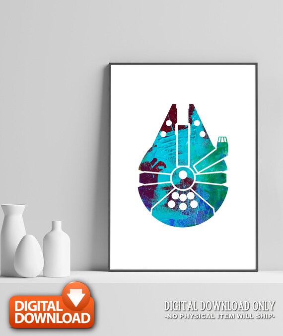 Millennium Falcon Watercolor Silhouette Star Wars Sci Fi Spaceship Poster