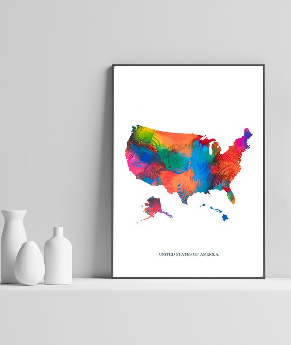 Usa Map Art Print Modern United States Poster Colorful Abstract Wall Physical Unframed Gift For Home Decor