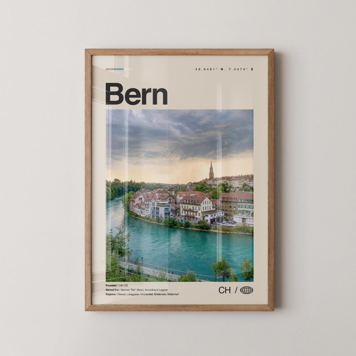 Bern Switzerland Riverside Old Town Travel Poster With Photo