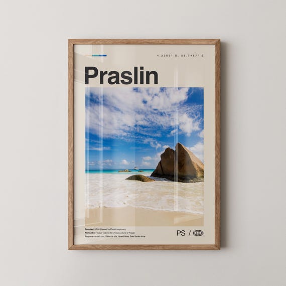 Praslin Print Wall Art Poster Photo Dcor Map Seychelles