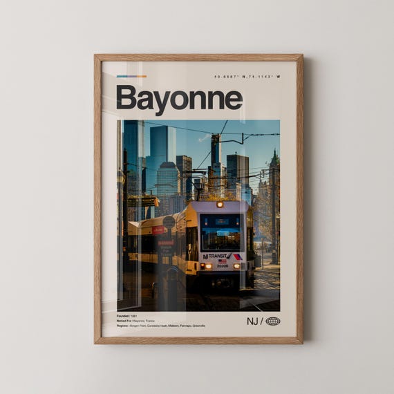 Bayonne Print Wall Art Poster Photo Dcor Map New Jersey