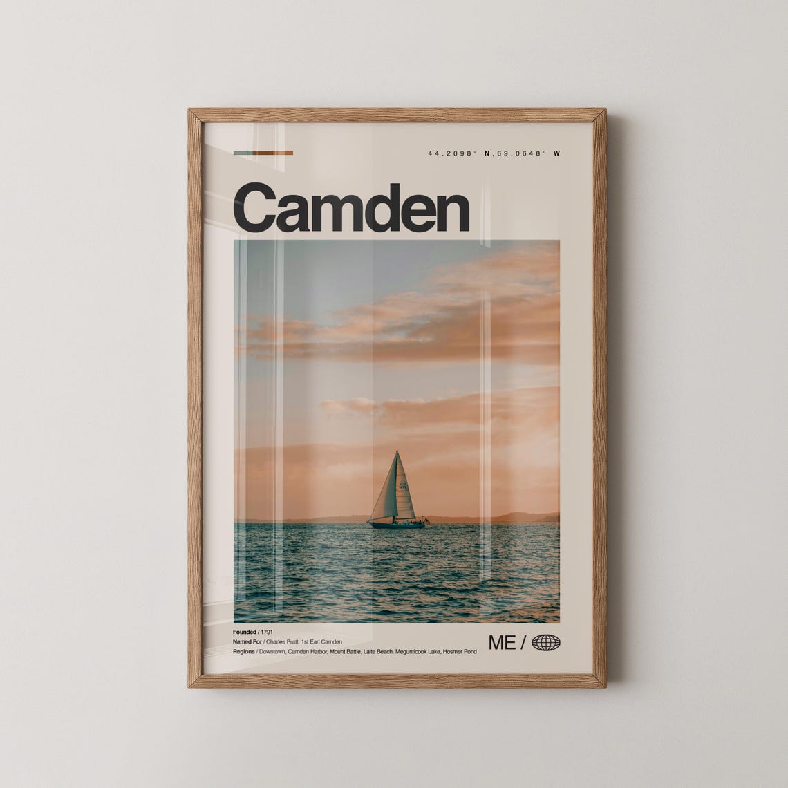 Camden Maine Sailboat Harbor Sunset Minimalist Photo Travel Poster