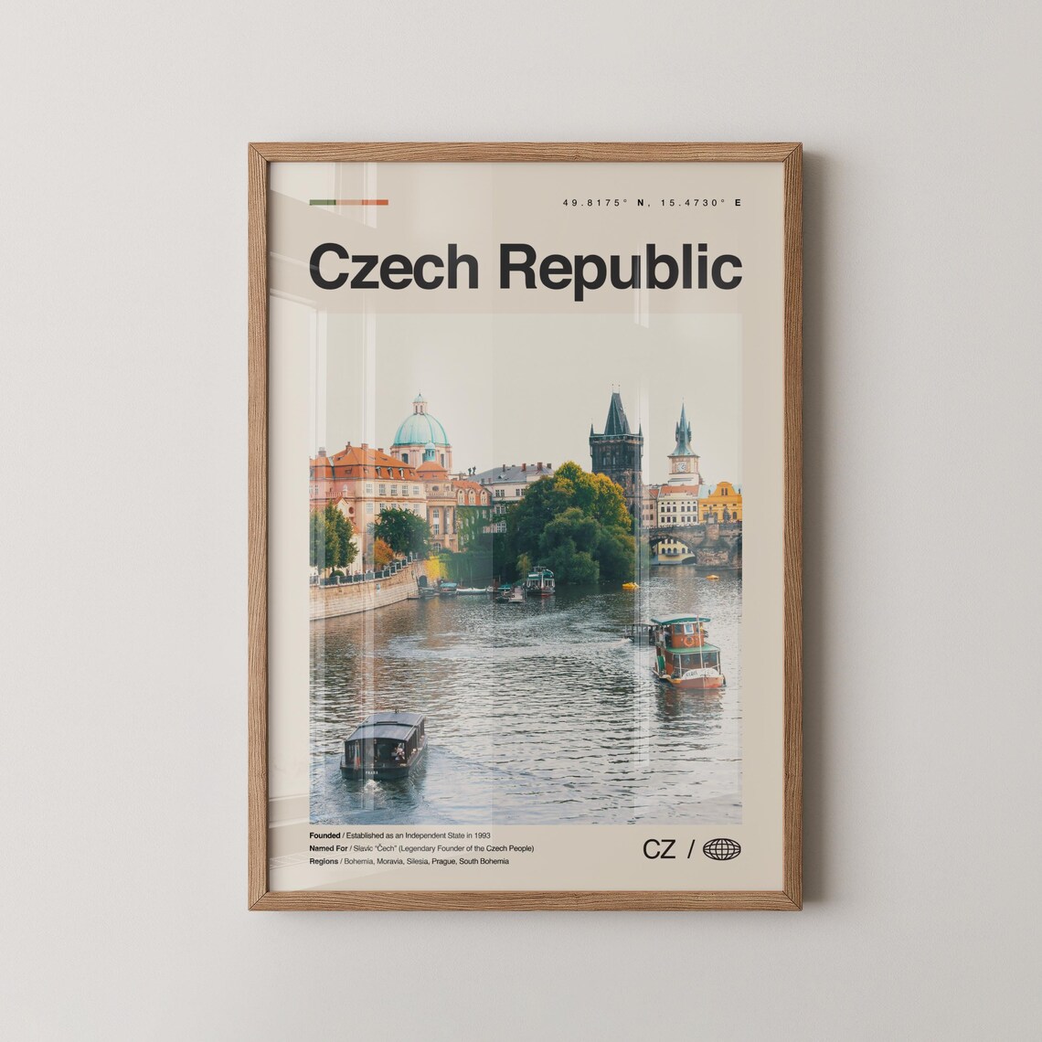 Czech Republic Prague Vltava River Boats Old Town Travel Photo Poster