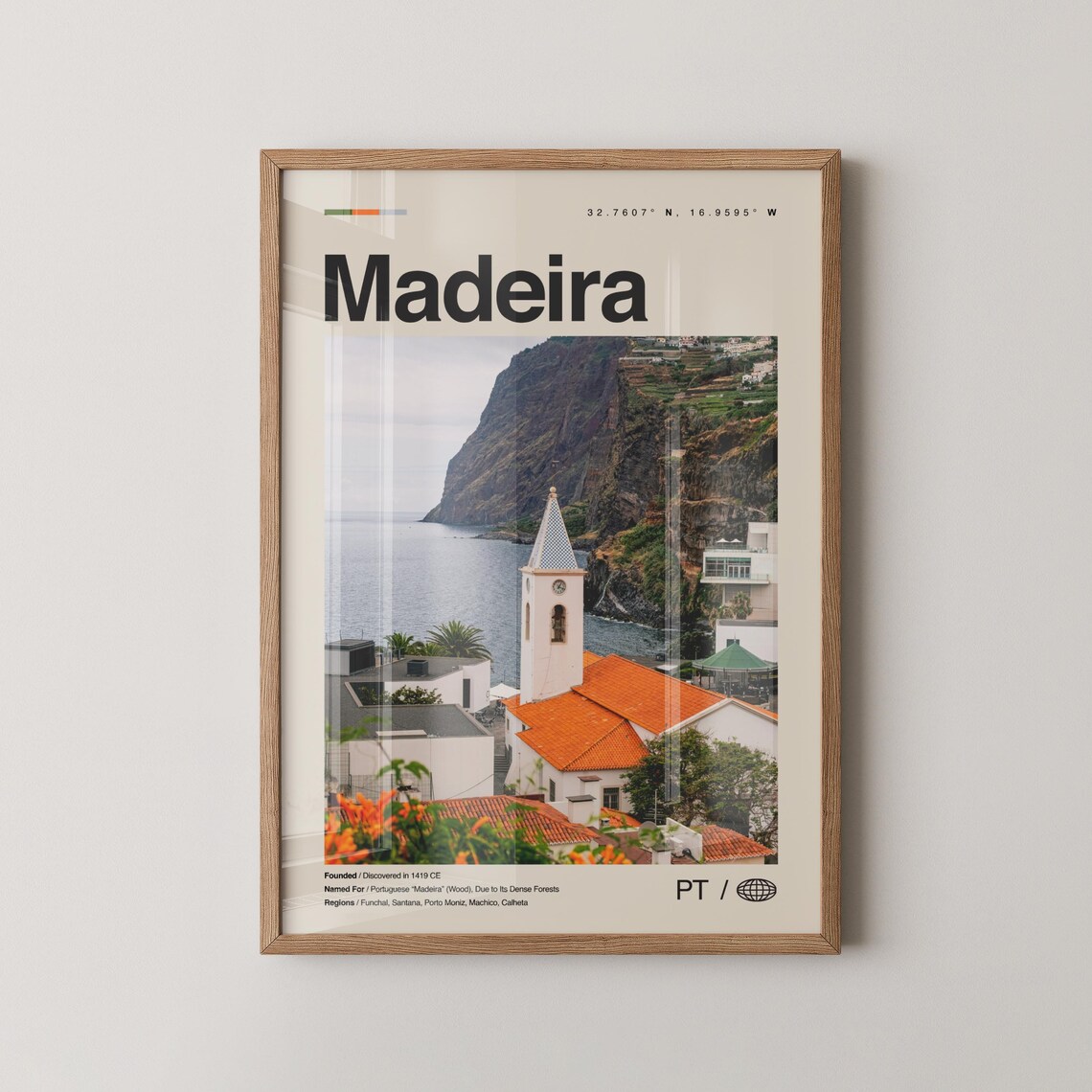 Madeira Portugal Coastal Church Cliffside Village Vintage Photo Poster