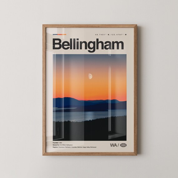 Bellingham Print Wall Art Poster Photo Dcor Map Washington