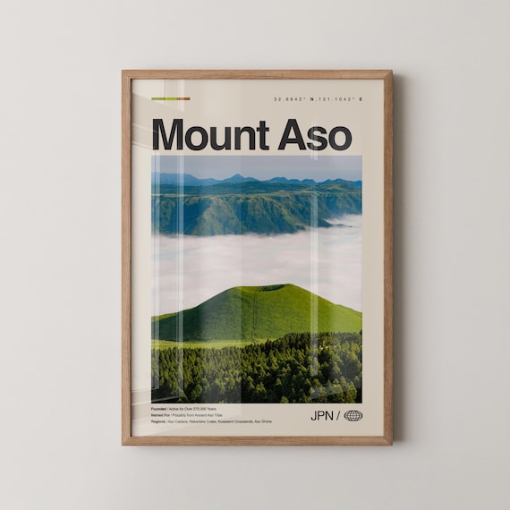 Mount Aso Japan Green Volcano Crater Photography Travel Poster