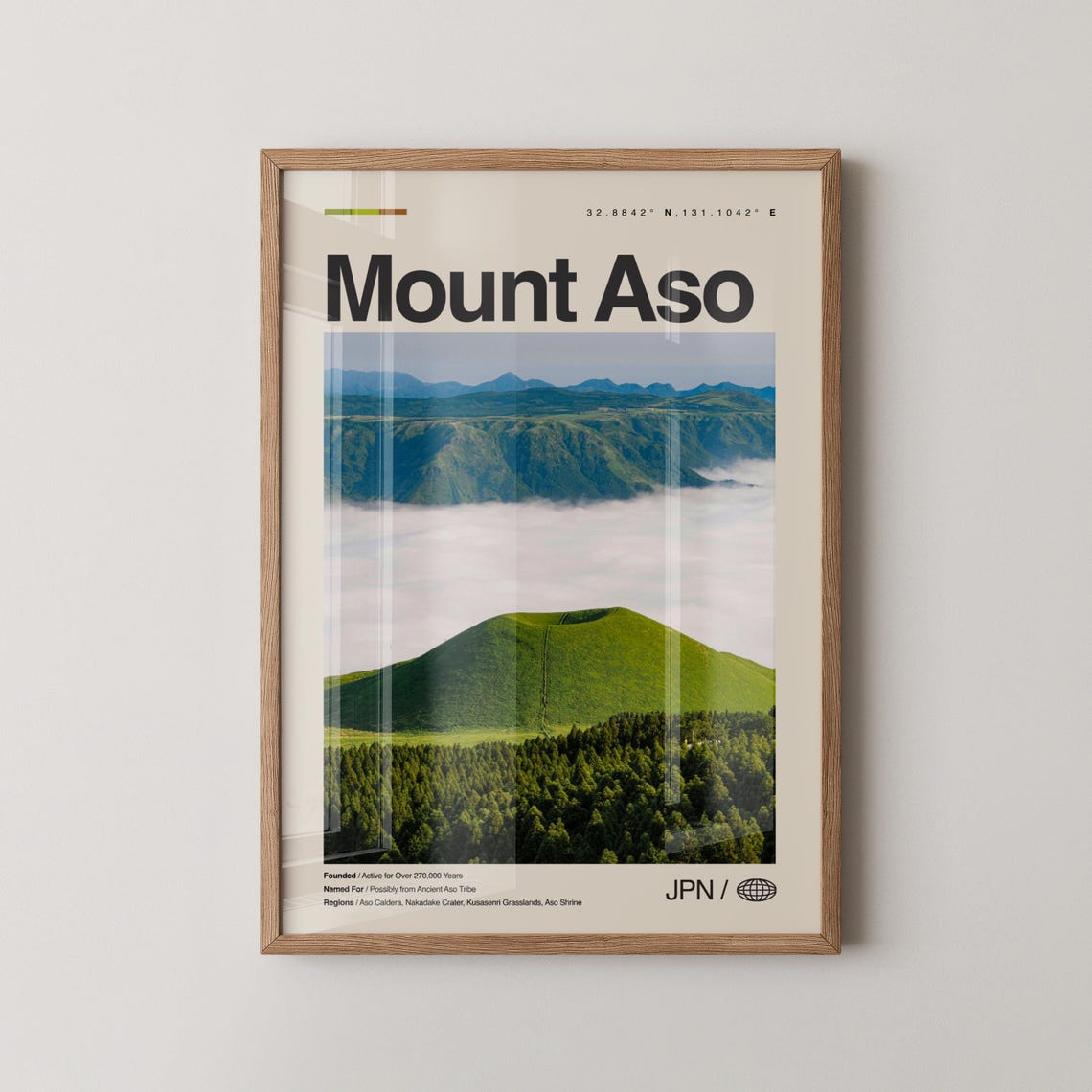 Mount Aso Japan Green Volcano Crater Photography Travel Poster
