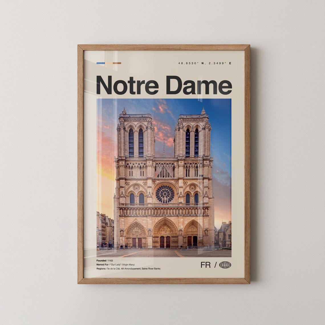 Notre Dame Paris Cathedral Sunset Minimalist France Travel Poster