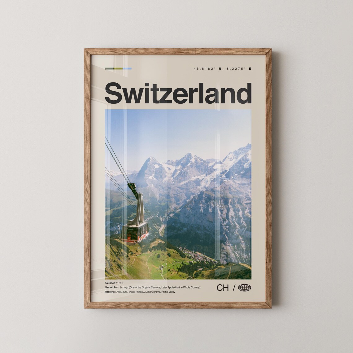 Switzerland Modern Travel Poster Alpine Cable Car Mountains Photo