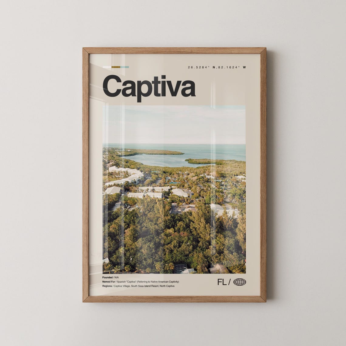 Captiva Florida Island Aerial Photo With Coordinates Wall Poster