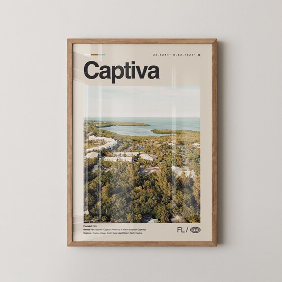 Captiva Florida Island Aerial Photo With Coordinates Wall Poster