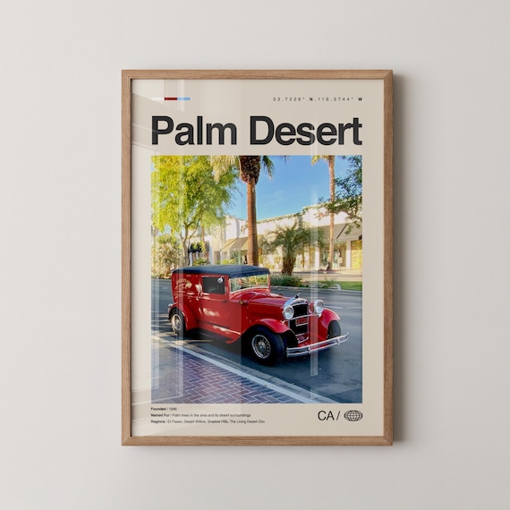 Palm Desert California Vintage Red Car Minimalist Travel Poster
