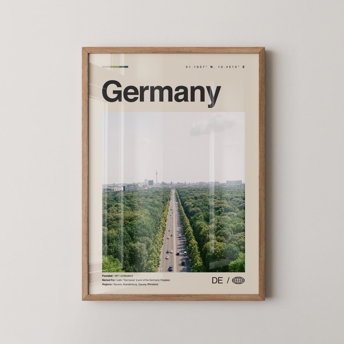 Germany Berlin Tree Lined Avenue City Park Photo Map Travel Poster