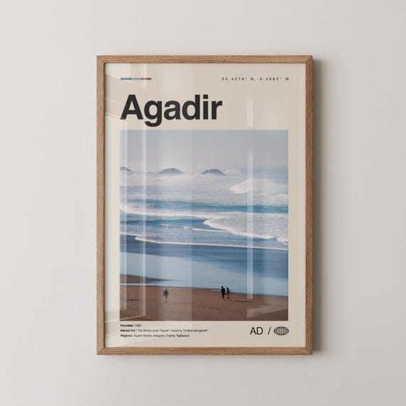 Agadir Print Wall Art Poster Photo Map Decor Morocco