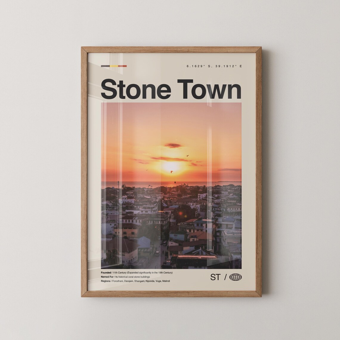 Stone Town Zanzibar Sunset Rooftops Photo Vintage Travel Poster
