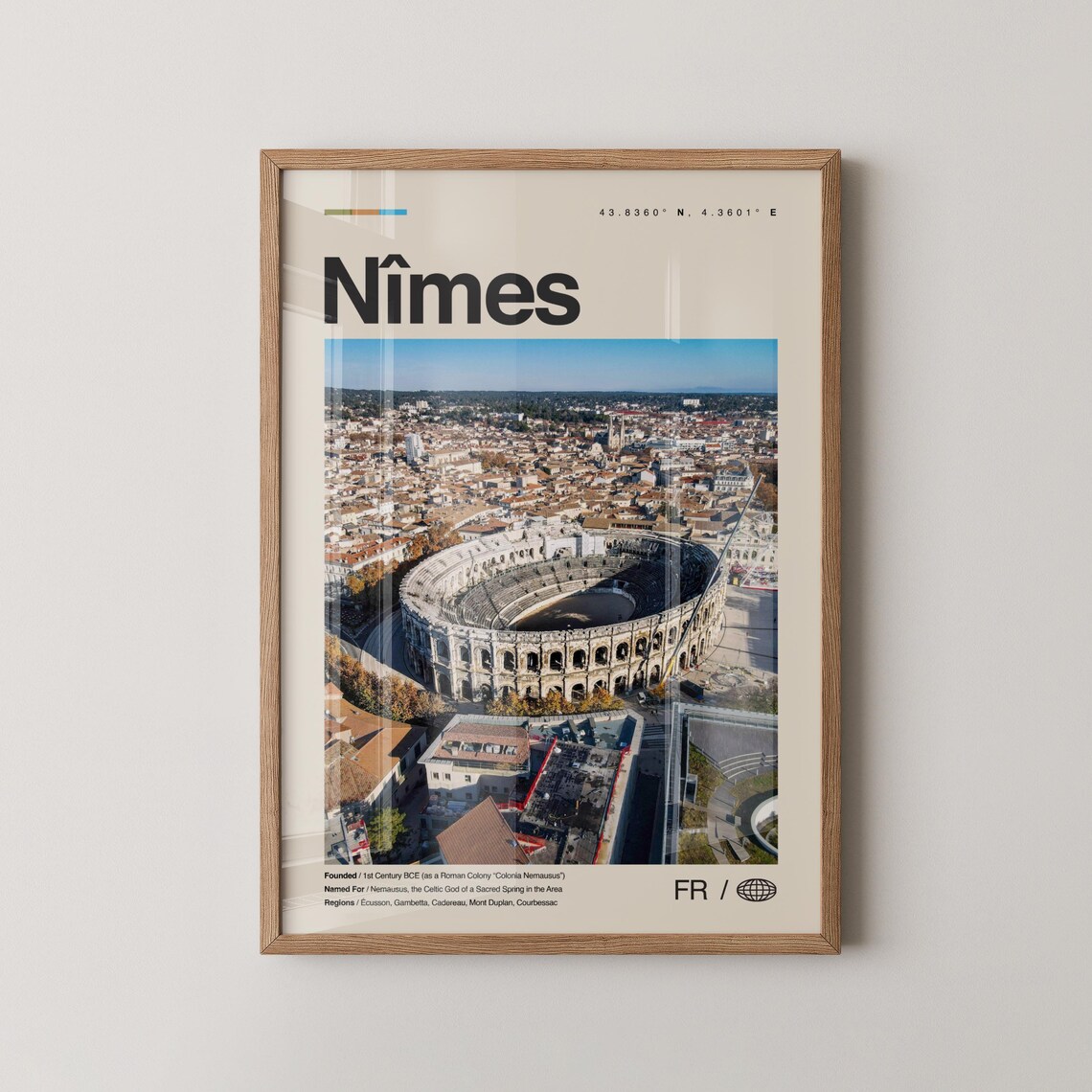 Nîmes France Travel Poster Roman Arena Aerial Cityscape Wall Decor