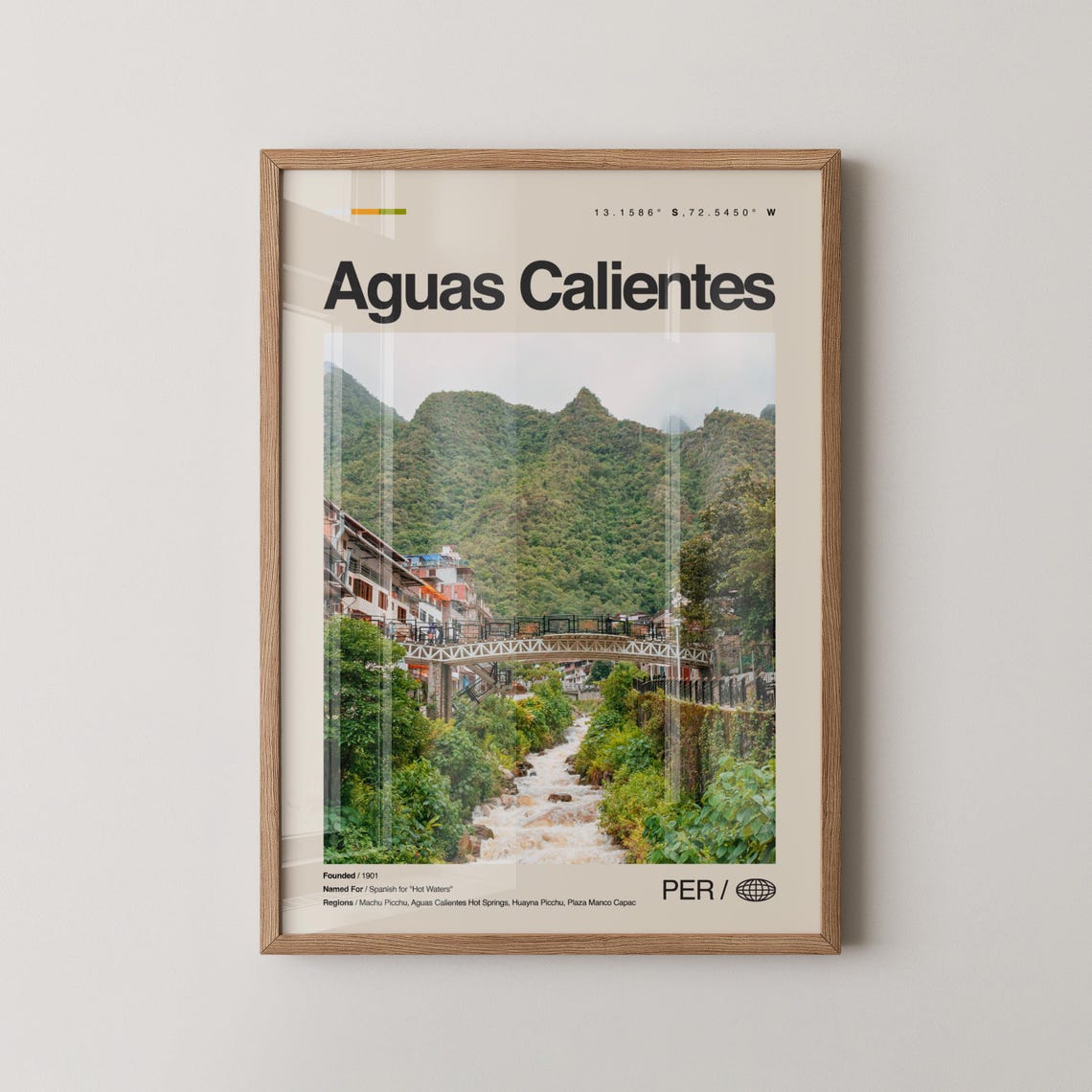 Aguas Calientes Peru Poster Mountain River Bridge Town Photo Travel