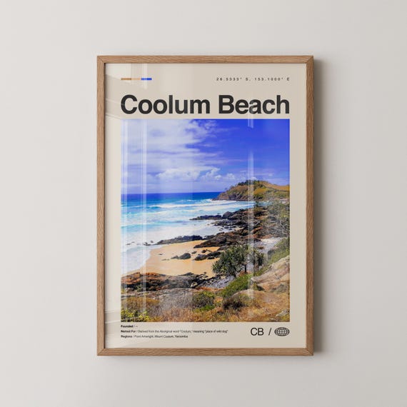 Coolum Beach Print Wall Art Poster Photo Dcor Map