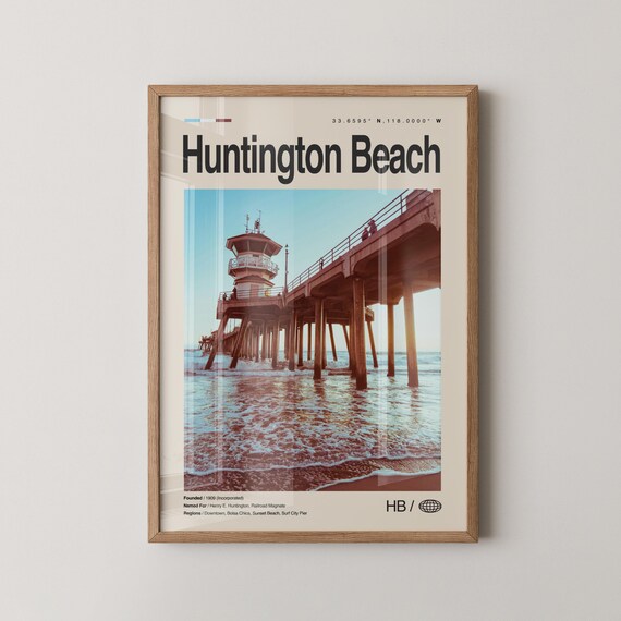 Huntington Beach Pier Poster Lifeguard Tower Sunset Photo Decor