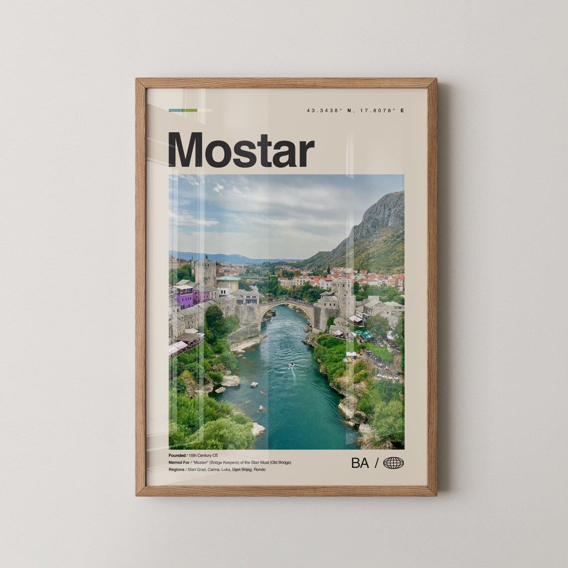 Mostar Bosnia Herzegovina Old Bridge Minimal Travel Photo Poster