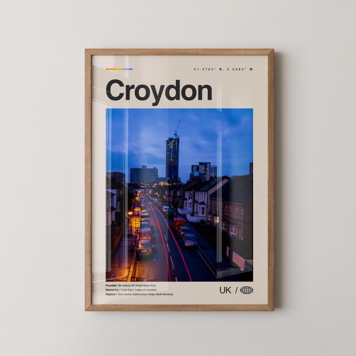 Croydon London Borough Night Cityscape Minimalist Travel Poster