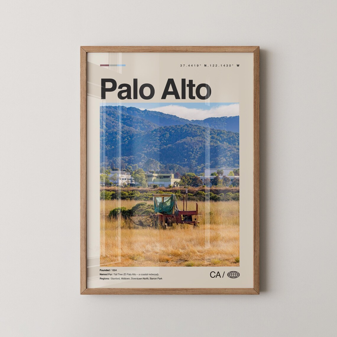 Palo Alto California Golden Field Tractor Hills Travel Poster