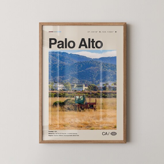 Palo Alto California Golden Field Tractor Hills Travel Poster