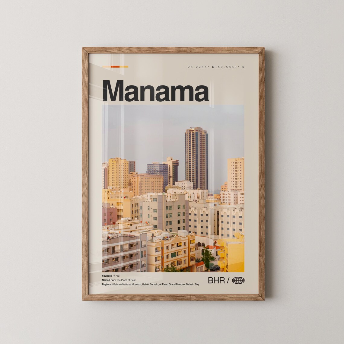 Manama Bahrain Golden Hour Downtown City Skyline Travel Photo Poster