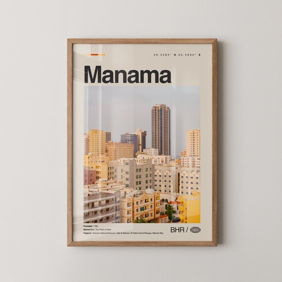 Manama Bahrain Golden Hour Downtown City Skyline Travel Photo Poster