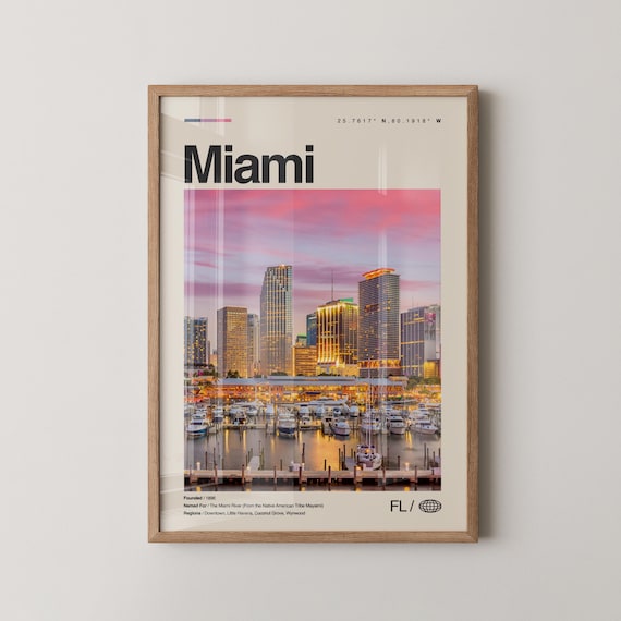 Miami Florida Travel Poster, South Beach and Wynwood Walls