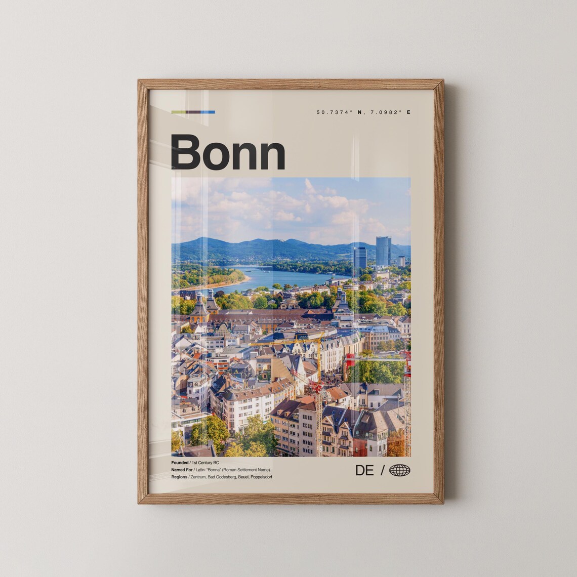 Modern Bonn Germany Rhine River Cityscape Photo Travel Poster