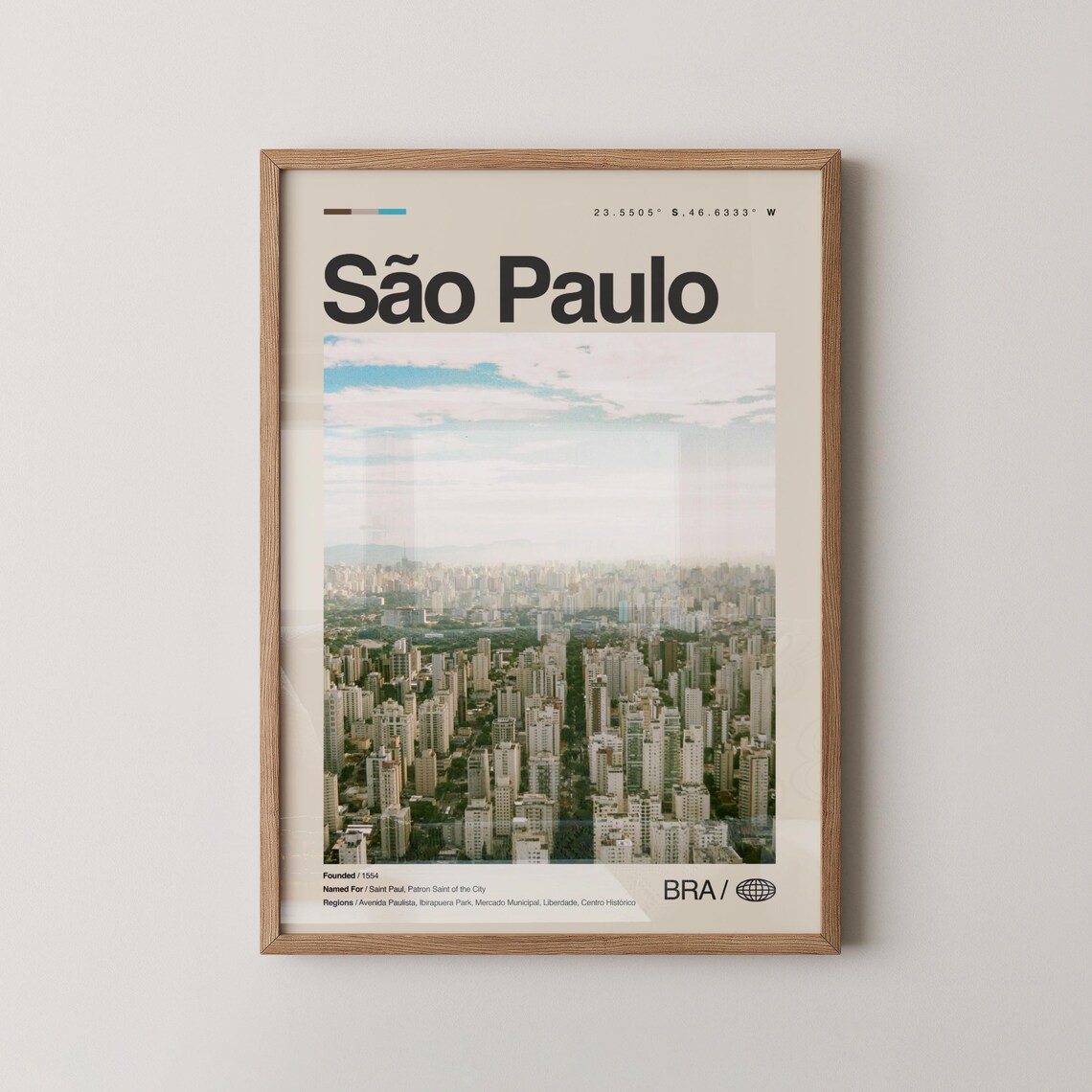 Sao Paulo Brazil Aerial Skyline Travel Poster Photo Wall Decor