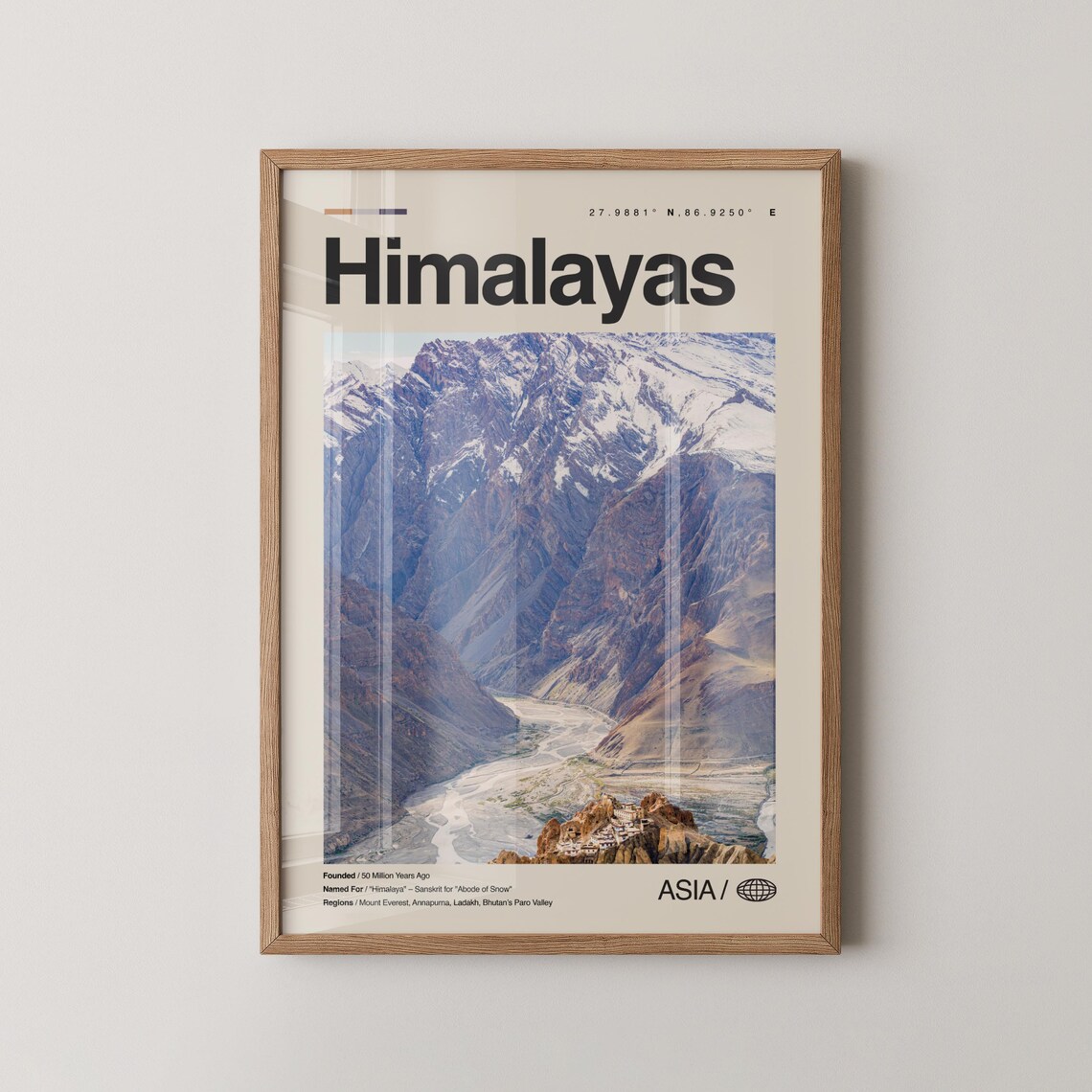 Himalayas Snow Capped Mountain Valley Travel Photography Poster